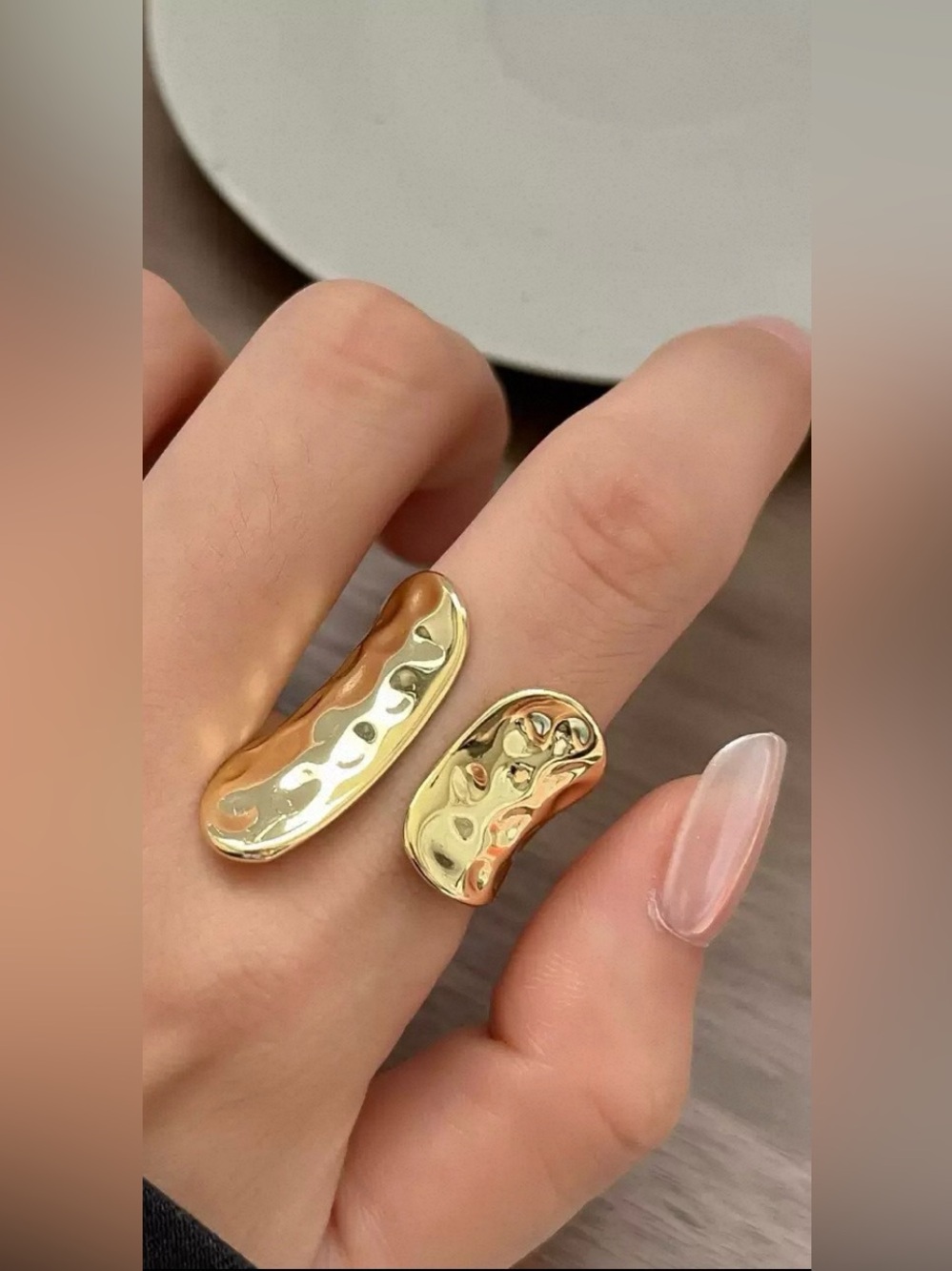 Gold Open Wrap Hammered Texture Statement Ring Adjustable